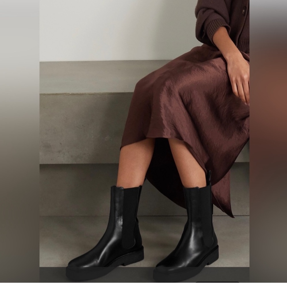 STAUD Black Leather Chelsea Booties with Lug Sole